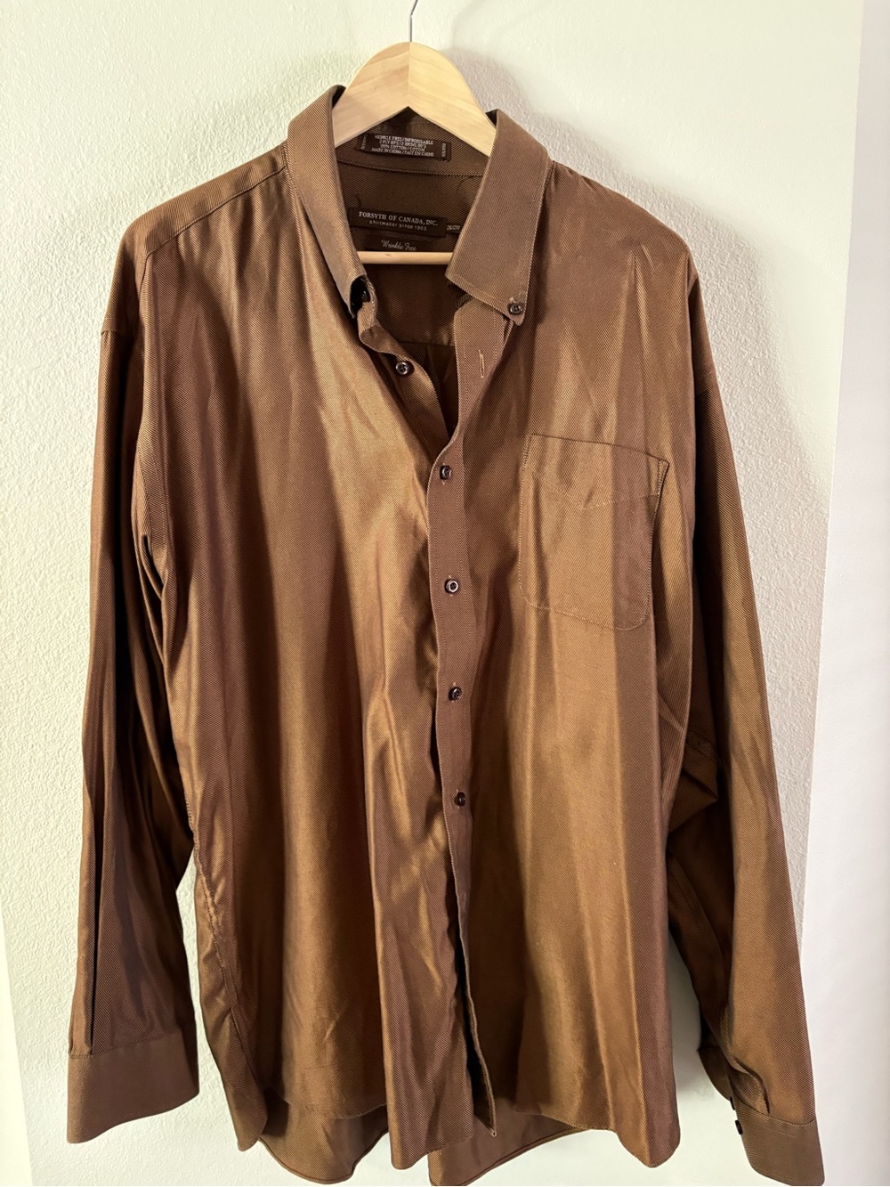 Forsyth of Canada Men's Brown cotton oversized Long-Sleeve Button-Down Shirt XXL